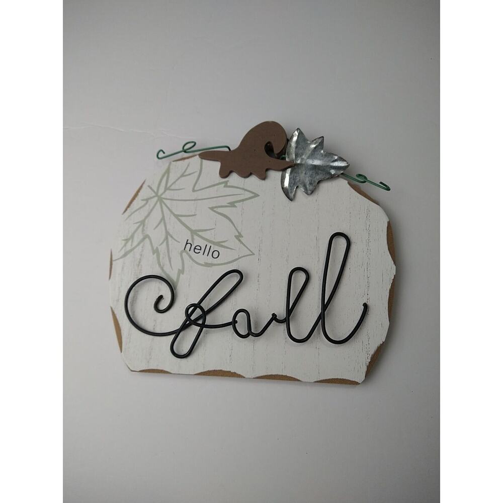 $ Hello Fall Wall Hanging Pumpkin Farmhouse